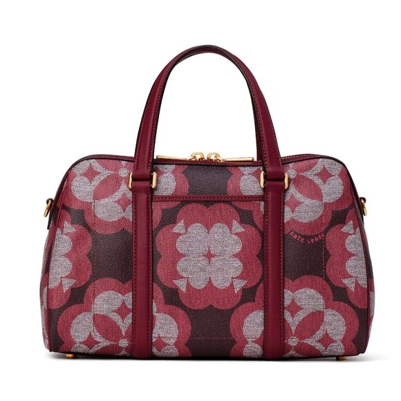 New Kate Spade Spade Flower Monogram Coated Canvas Satchel Garnet Rose - Picture 2 of 6